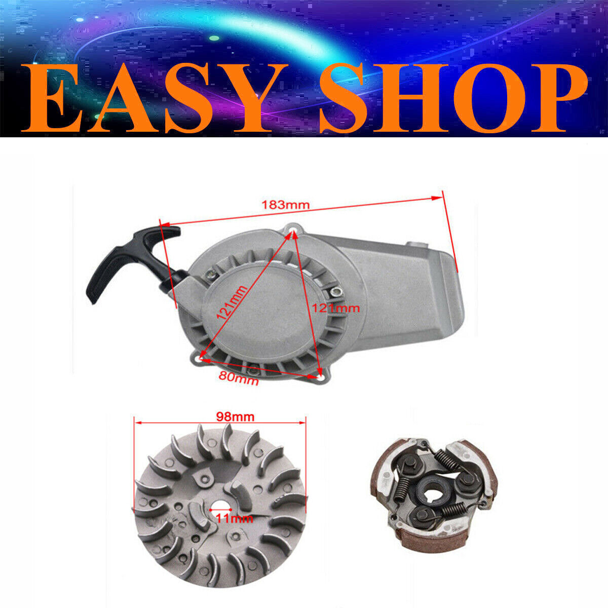 3 Shoe Clutch Flywheel Alloy Pull Start Starter 47cc 49cc Thumpstar Scooter BIKE