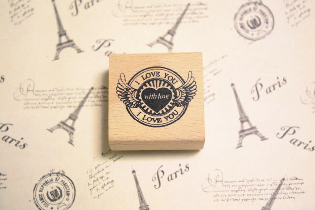 2 Pcs DIY Wing Love + Love Wooden Timber Wood Rubber Stamp Wedding Vintage Heart