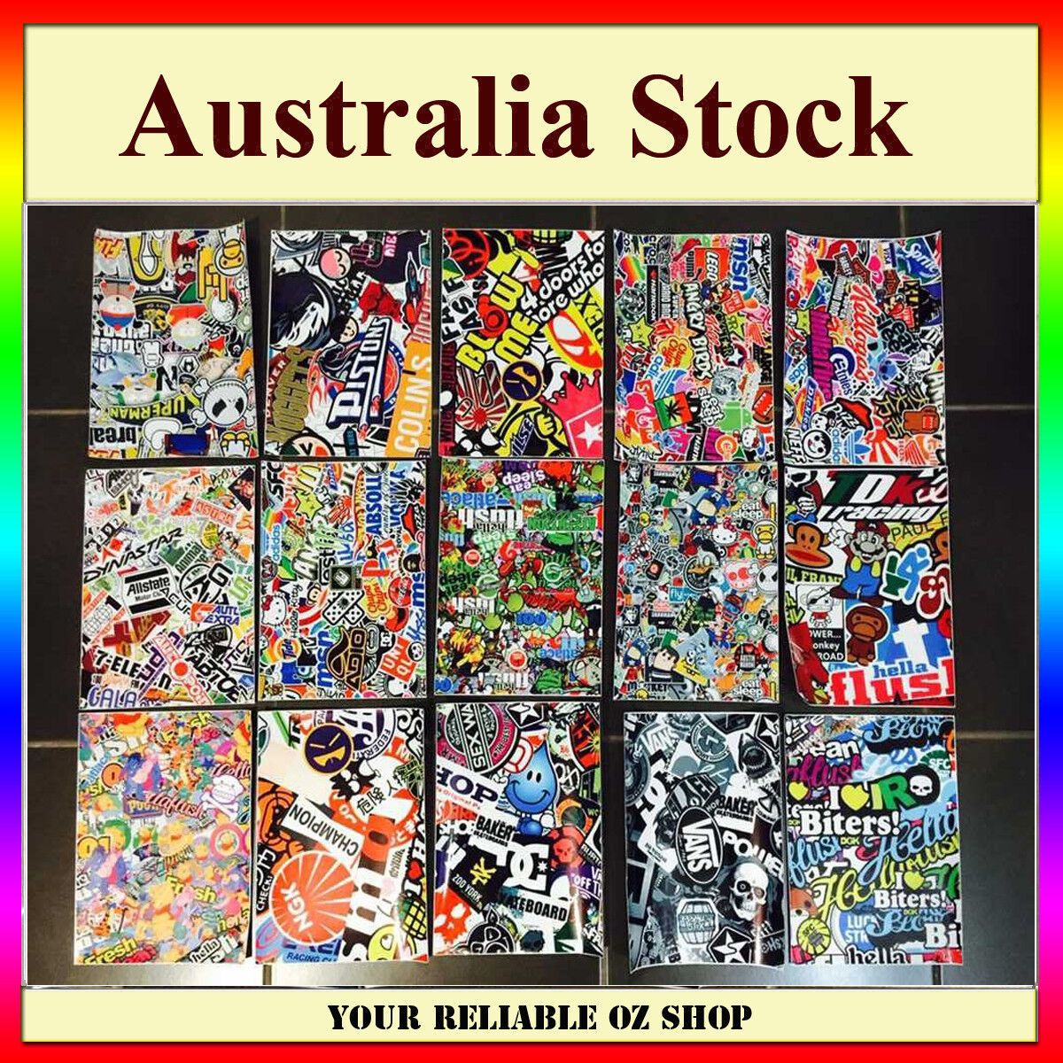 15pcs Decal Sticker Bomb A4 HOON JDM Car Wrap Skateboard Scooter Vans Vinyl EAT