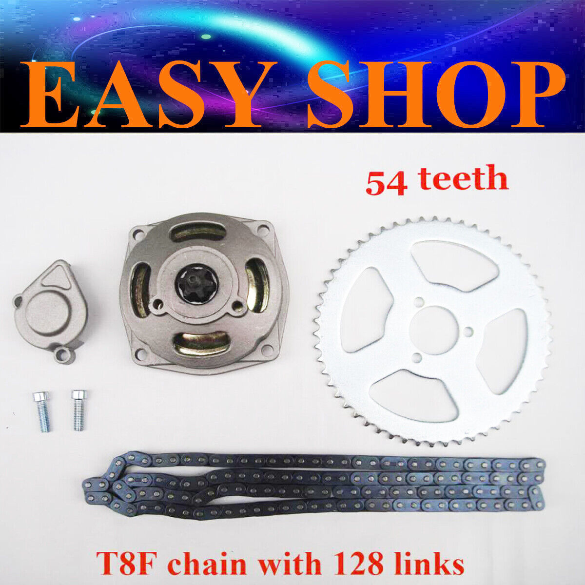 6T Tooth CLUTCH BELL HOUSING 54T SPROCKET 128 Links T8F CHAIN 49cc ATV Quad Bike