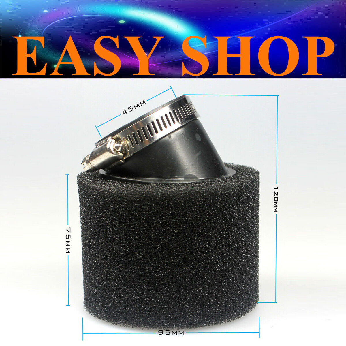 45mm 46mm Bent Foam Air Filter POD 125cc 140cc 150cc 160cc Kazuma Roketa SSR SDG