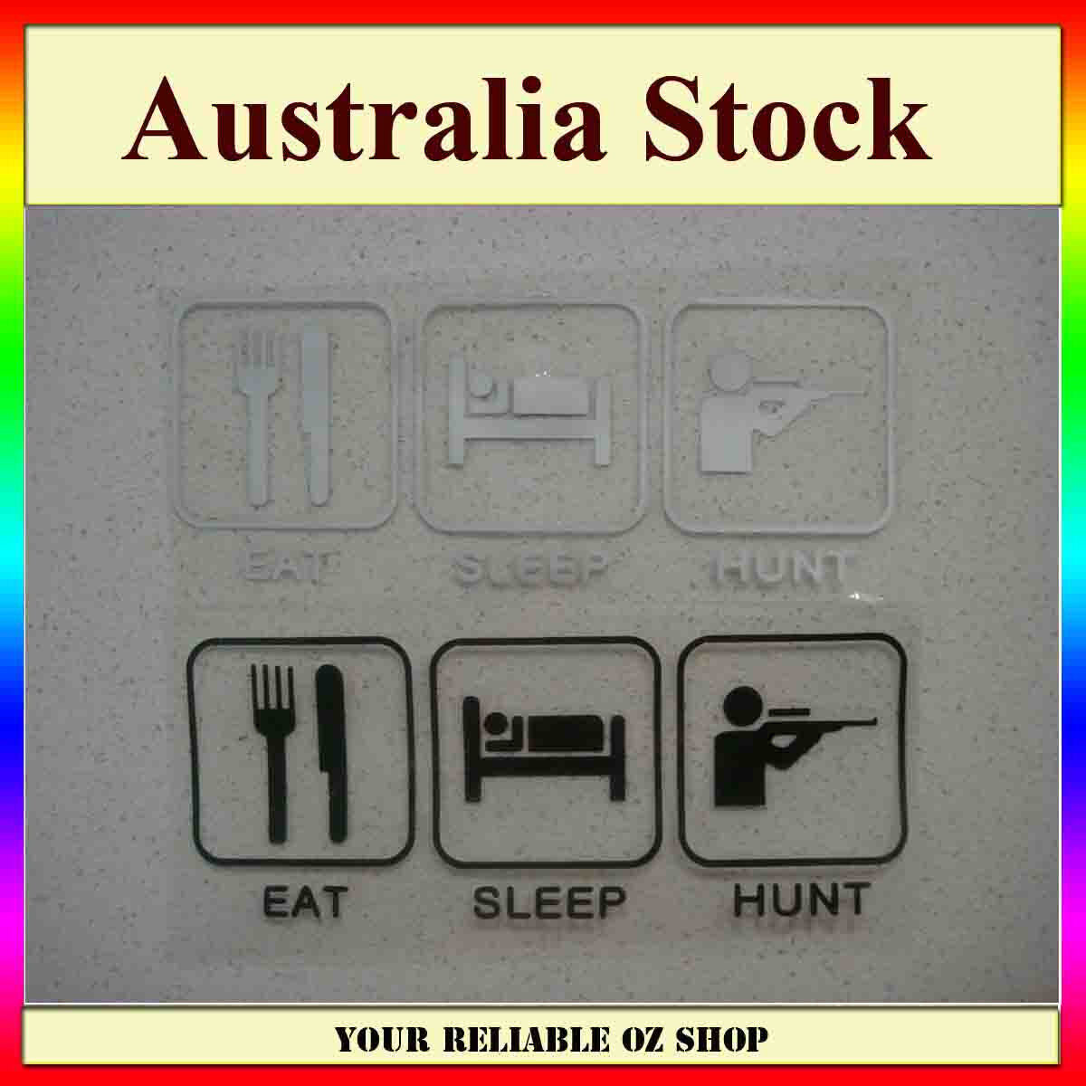 JDM FUNNY EAT SLEEP HUNT STICKER DECAL CAR WINDOW WINDSCREEN UTE TRUCK BUMPER
