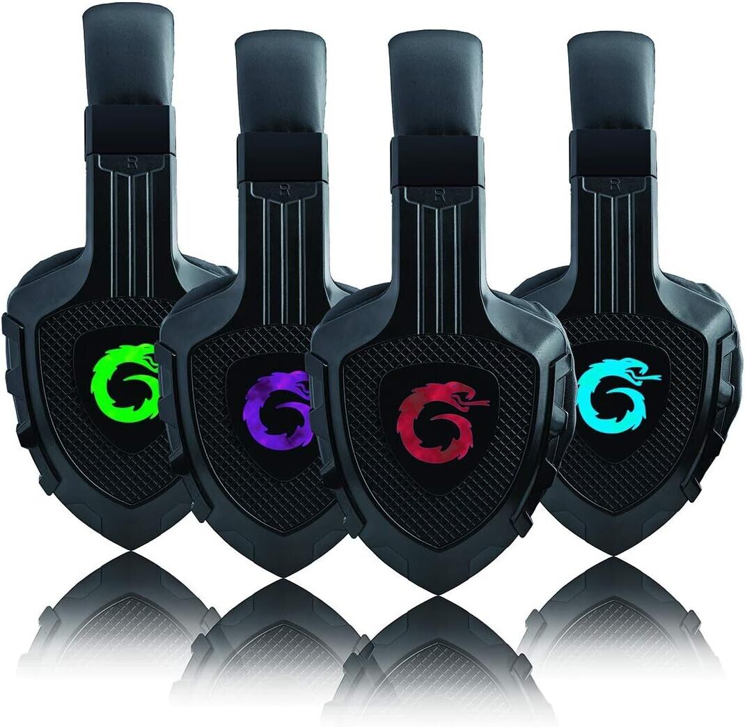 Viper-X Colour LED Gaming Headphones w/ Mic Adapter Aux f PS4 Xbox One BLACK