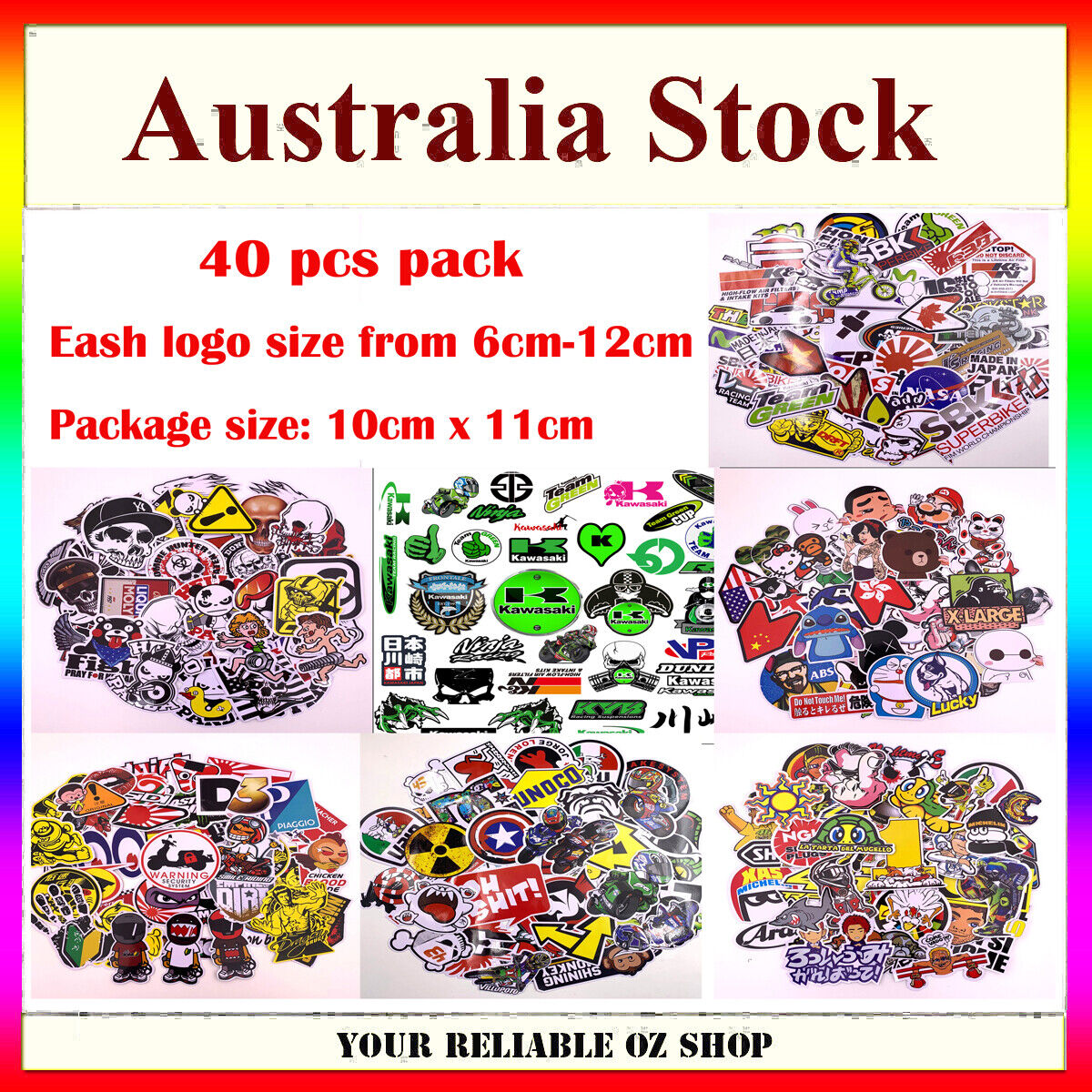 40pcs Decal Stickers Bomb Logo Car Laptop Phone Vinyl Skateboard Skate Cartoon