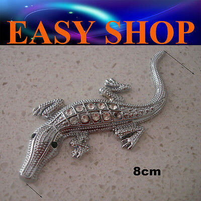Diamante Metal Alligator Crocodile Sticker Decal Car Caravan Badge Bike Silver