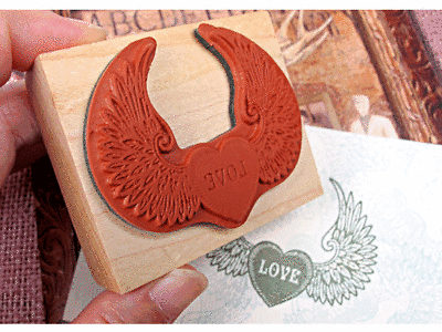 2 Pcs DIY Wing Love + Love Wooden Timber Wood Rubber Stamp Wedding Vintage Heart