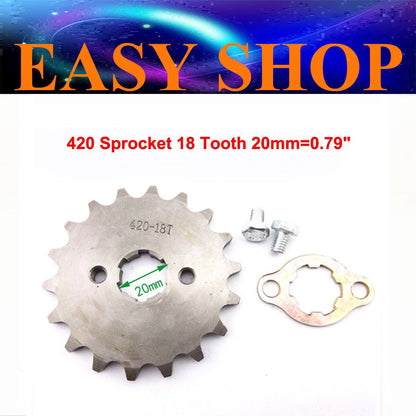 FRONT CHAIN SPROCKET 420 18 Tooth 20mm 50cc 70cc 90cc 110cc 125cc ATV QUAD BIKE
