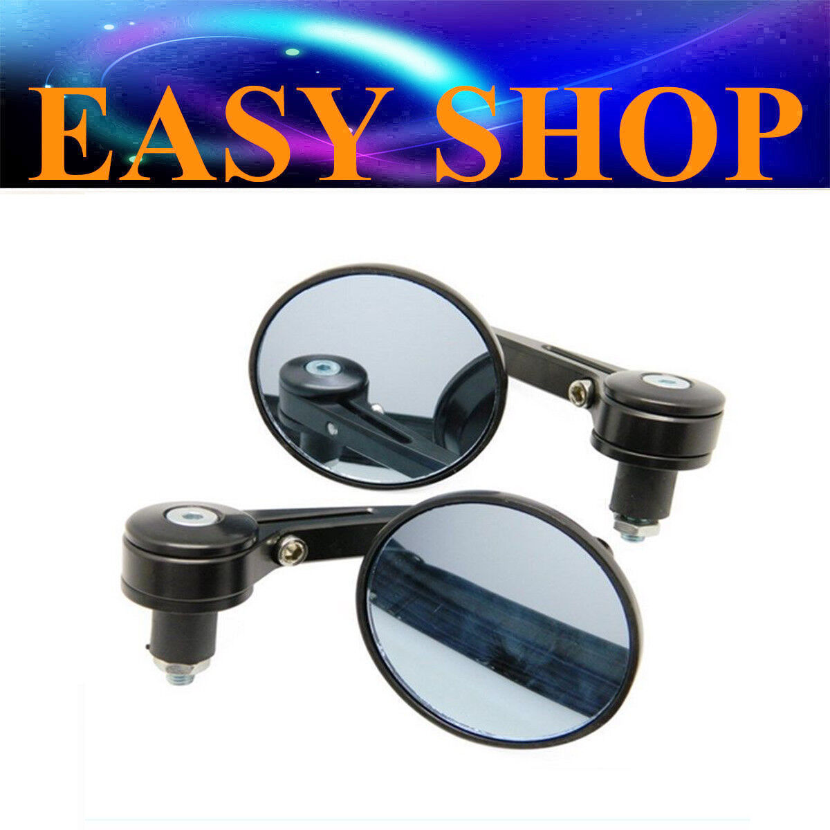 MOTORCYCLE ALUMINUM BLACK ROUND CNC REAR VIEW HANDLE BAR END 7/8" 22MM MIRRORS