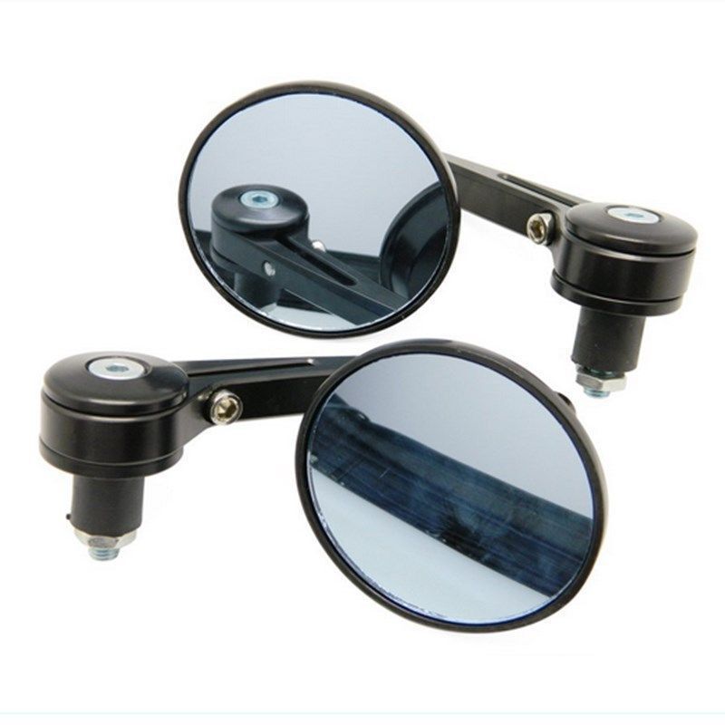 MOTORCYCLE ALUMINUM BLACK ROUND CNC REAR VIEW HANDLE BAR END 7/8" 22MM MIRRORS
