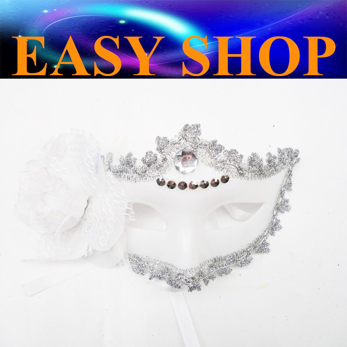 Lady Women White Mask Flower Costume Masquerade Cosplay Party Venetian Ball Eye