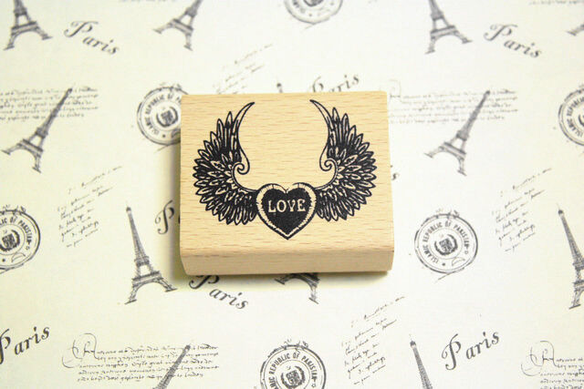 2 Pcs DIY Wing Love + Love Wooden Timber Wood Rubber Stamp Wedding Vintage Heart