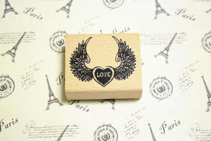2 Pcs DIY Wing Love + Love Wooden Timber Wood Rubber Stamp Wedding Vintage Heart
