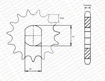 T8F 15T Tooth Chain Sprocket For Pinion Gear MY1020 1000w Electric Scooter Motor