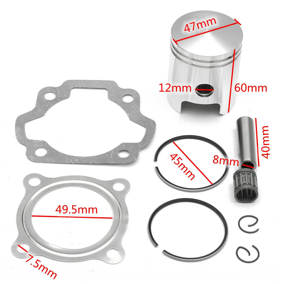 47mm 12mm PISTON RINGS CYLINDER GASKET YAMAHA PW80 GTMOTOR G80T LX80PY Jianshe