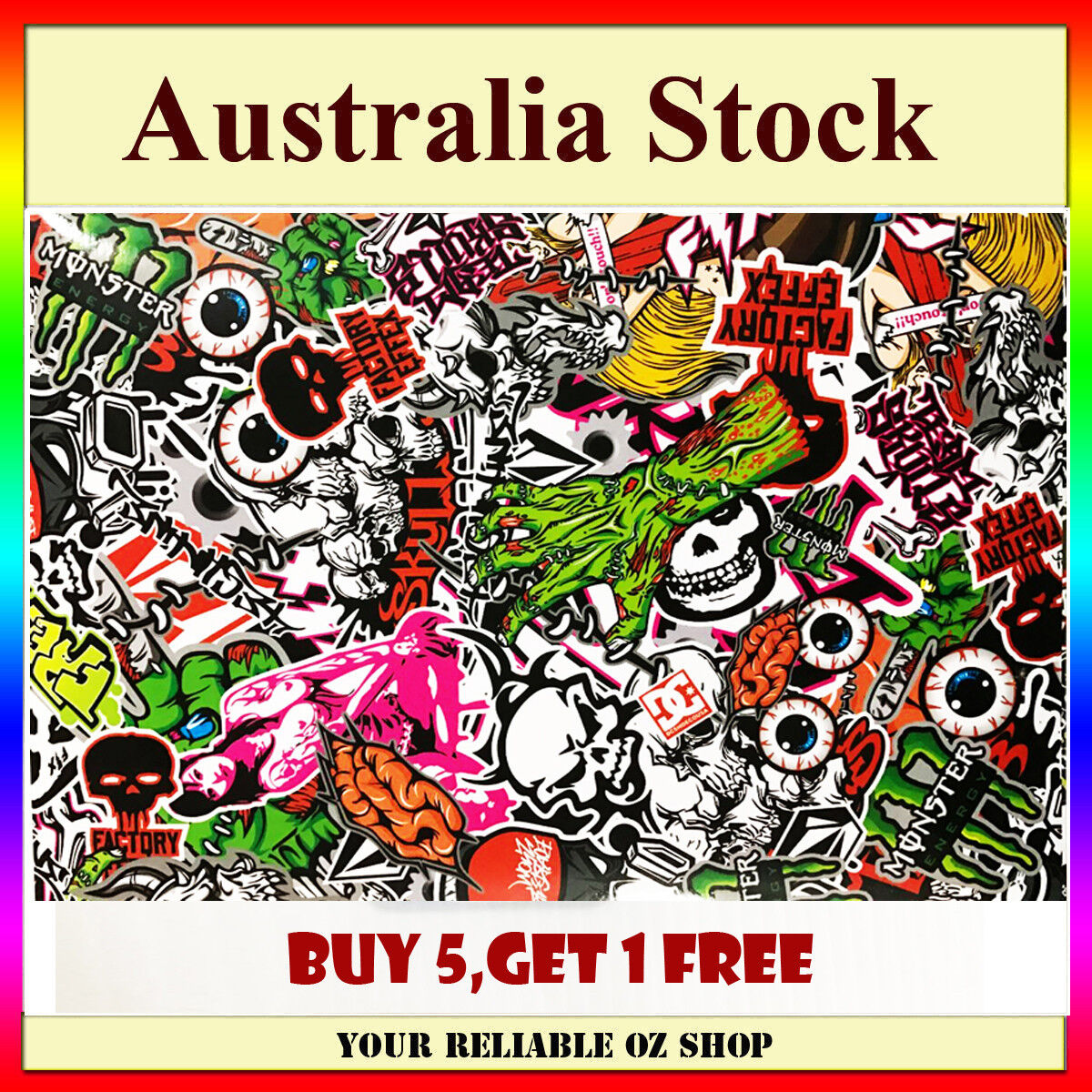 A4 Decal Sticker Bomb Sheet JDM Car Skateboard Factory Effex Skull FX Don't Touc