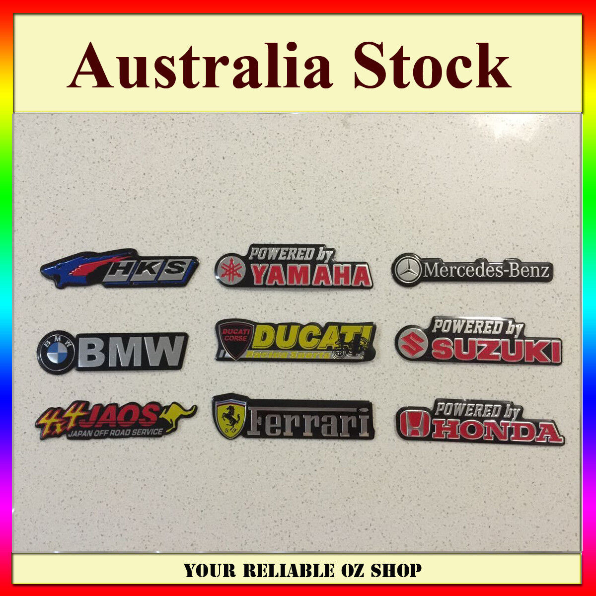 Alloy Logo Badge Sticker HKS BMW HONDA YAMAHA DUCATI SUZUKI BENZ FERRARI JAOS