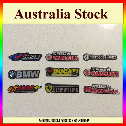 Alloy Logo Badge Sticker HKS BMW HONDA YAMAHA DUCATI SUZUKI BENZ FERRARI JAOS