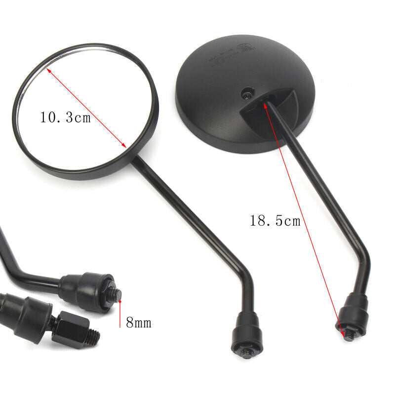 Pair Round Black Universal Motorcycle Mirror 8mm Thread Rear View Side Mirrors