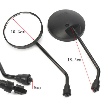 Pair Round Black Universal Motorcycle Mirror 8mm Thread Rear View Side Mirrors