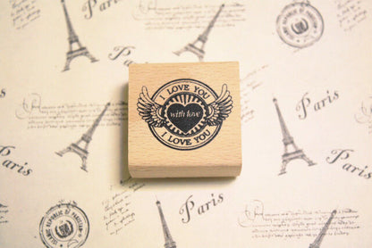 2 Pcs DIY Wing Love + Love Wooden Timber Wood Rubber Stamp Wedding Vintage Heart
