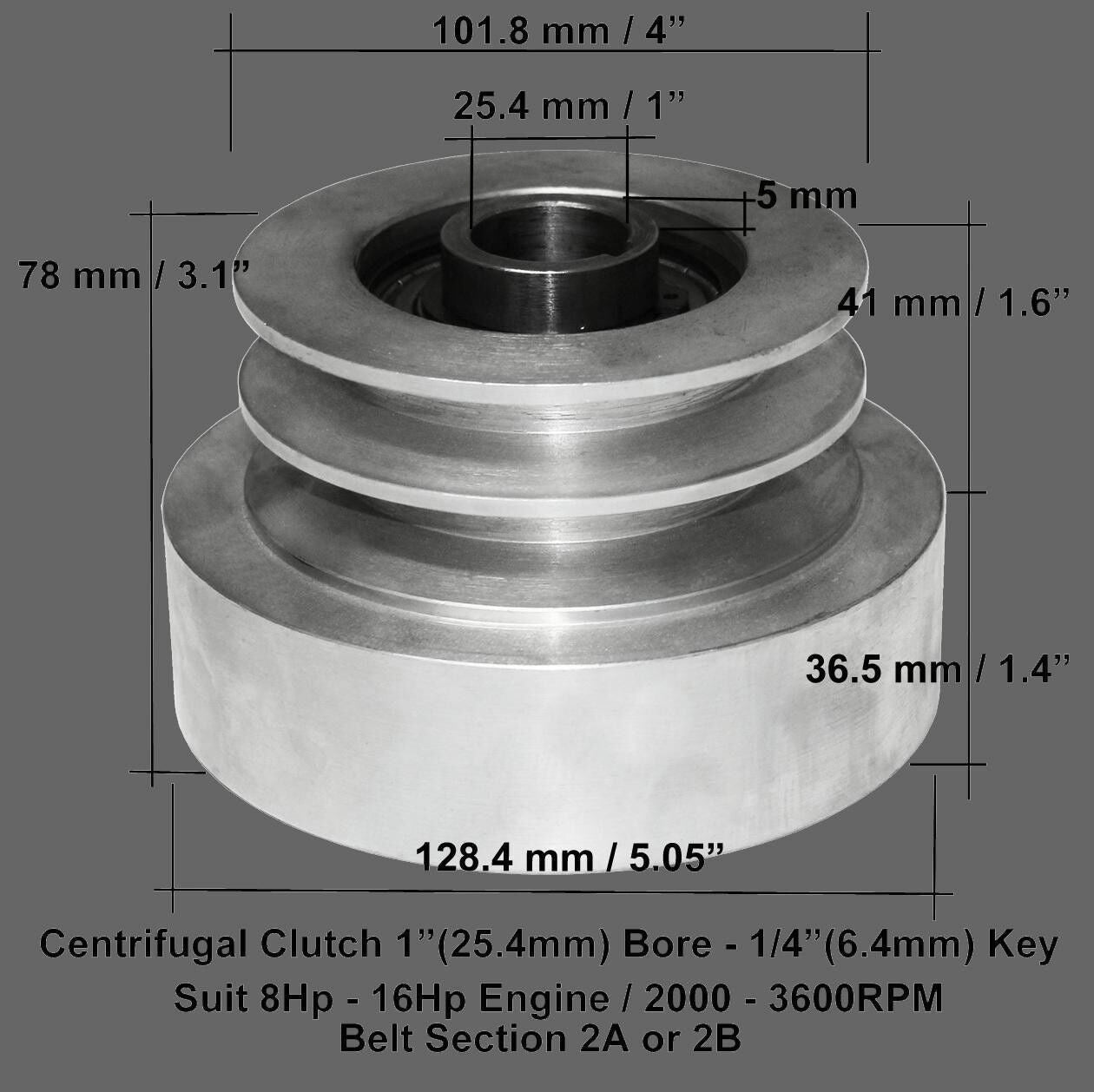 2A Centrifugal Clutch 25.4mm 1" Inch Bore DUAL PULLEY 8HP-16HP Engine 200630