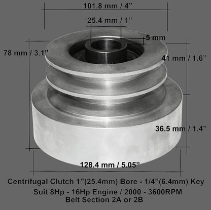 2A Centrifugal Clutch 25.4mm 1" Inch Bore DUAL PULLEY 8HP-16HP Engine 200630