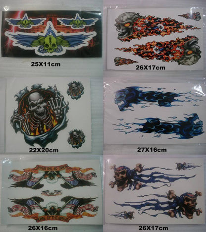 6 Sheet Sticker Decal Skull Fire Eagle Flame Car Bike Dirt ATV Quad Ute Caravan