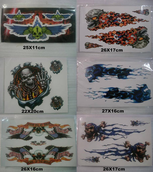 6 Sheet Sticker Decal Skull Fire Eagle Flame Car Bike Dirt ATV Quad Ute Caravan
