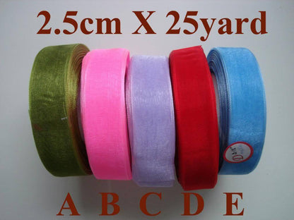 25 Yard 25mm Organza Sheer Ribbon Bow Wedding Craft Sew Gift Box Scrapbook DIY