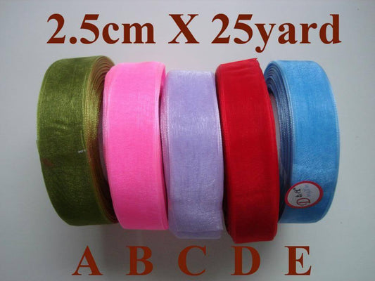 25 Yard 25mm Organza Sheer Ribbon Bow Wedding Craft Sew Gift Box Scrapbook DIY