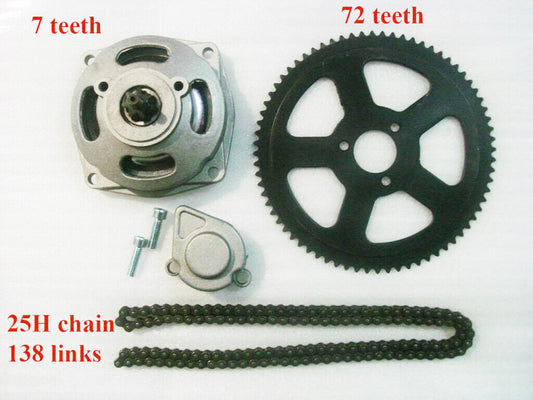 7T Gear Box 72 Tooth Sprocket 138 Links 25H CHAIN 43cc 47cc 49cc Motowork Atomic
