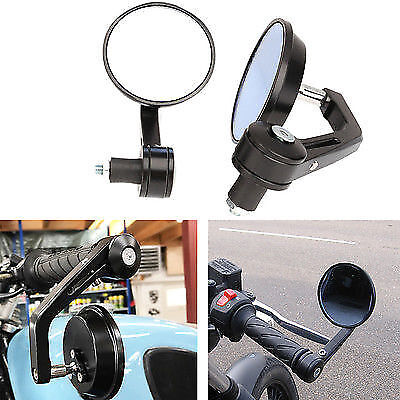 MOTORCYCLE ALUMINUM BLACK ROUND CNC REAR VIEW HANDLE BAR END 7/8" 22MM MIRRORS