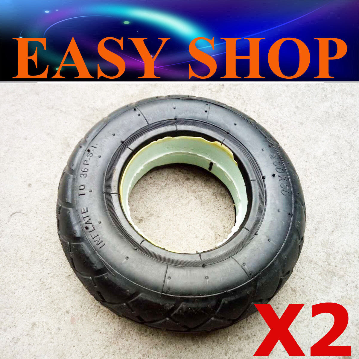 2X Foam Solid Tyre 200x50 Tubeless Scooter Gokart Wheelchair Trolley Mobility