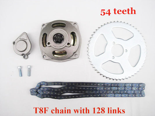 6T Tooth CLUTCH BELL HOUSING 54T SPROCKET 128 Links T8F CHAIN 49cc ATV Quad Bike