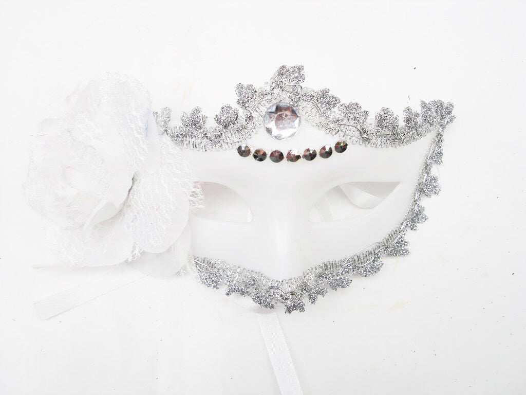 Lady Women White Mask Flower Costume Masquerade Cosplay Party Venetian Ball Eye