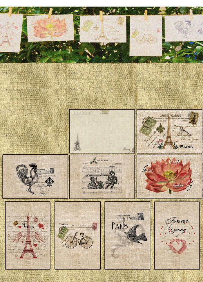 8 Sheets Vintage Antique Post Card Craft Gift Memory Birthday DIY Kraft Postcard