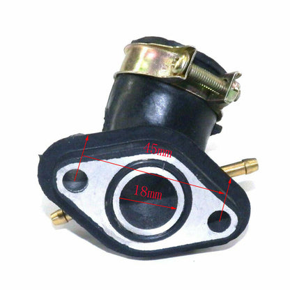 Double Port 18mm Carburetor Carb Intake Manifold Inlet Pipe Boot Honda GY6 50cc