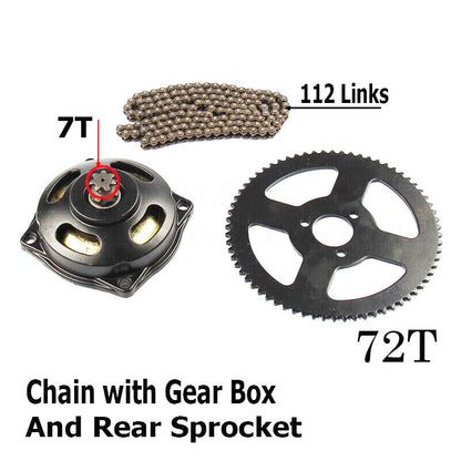 Mini Moto 47cc 49cc Drive System 25H 112 links Chain Gear Box Rear Sprocket 72T