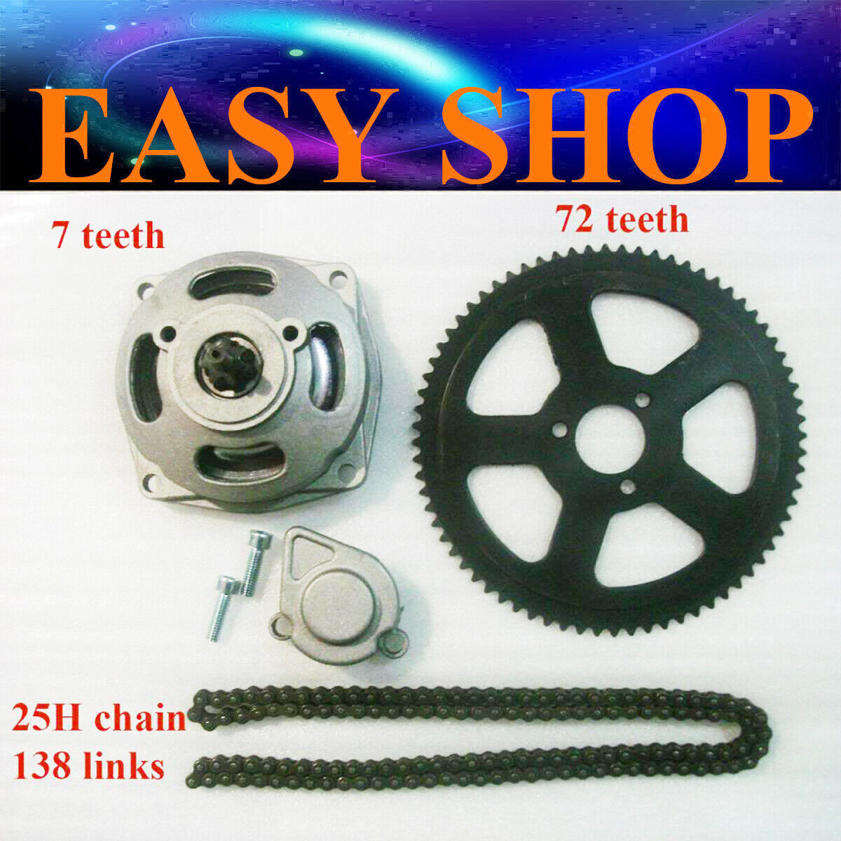 7T Tooth Clutch Drum Bell Housing 25H 138 Link Chain Sprocket 49cc Dirt Pit BIKE