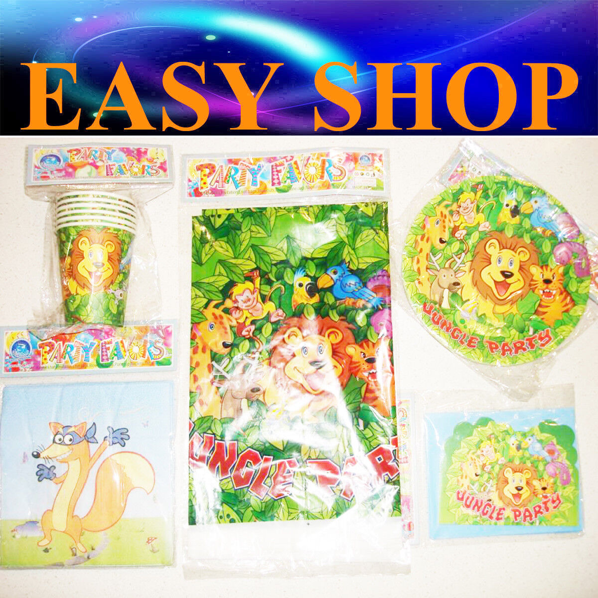 Baby Shower Kids Jungle Birthday Party Supply Disposal Cup Plate Card Invitation