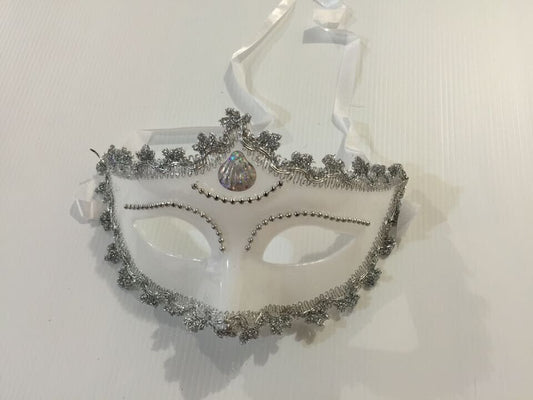 Women White Mask Silver Trim Costume Masquerade Cosplay Party Venetian Ball Eye