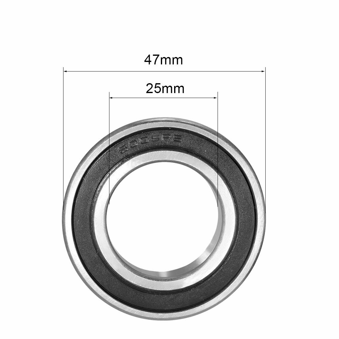 2x 6005RS 25mm x 47mm x 12mm Black Rubber Double Sealed Deep Groove Ball Bearing