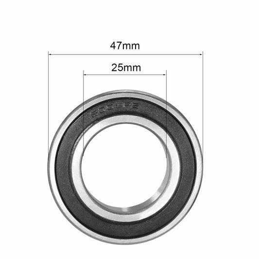 2x 6005RS 25mm x 47mm x 12mm Black Rubber Double Sealed Deep Groove Ball Bearing