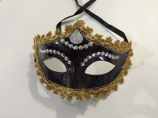 Women Black Mask Gold Trim Costume Masquerade Cosplay Party Venetian Ball Eye