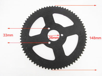 148mm 26mm 25H 72 TOOTH REAR CHAIN SPROCKET 43/47/49cc Chopper ATV Minimoto BIKE