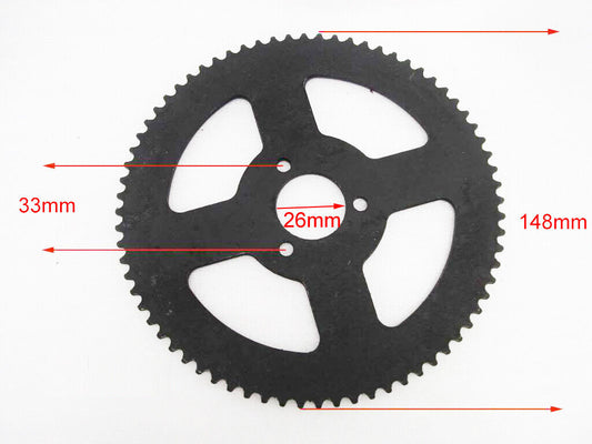 148mm 26mm 25H 72 TOOTH REAR CHAIN SPROCKET 43/47/49cc Chopper ATV Minimoto BIKE