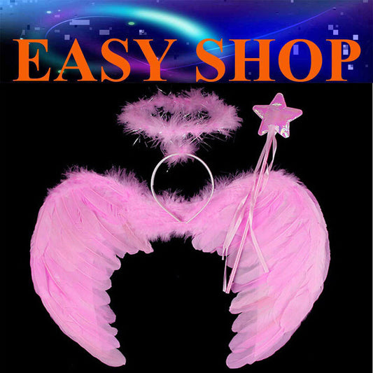 53X39cm Pink Feather Wings Halo Magic Wand Fairy Angel Dress Up Party Halloween