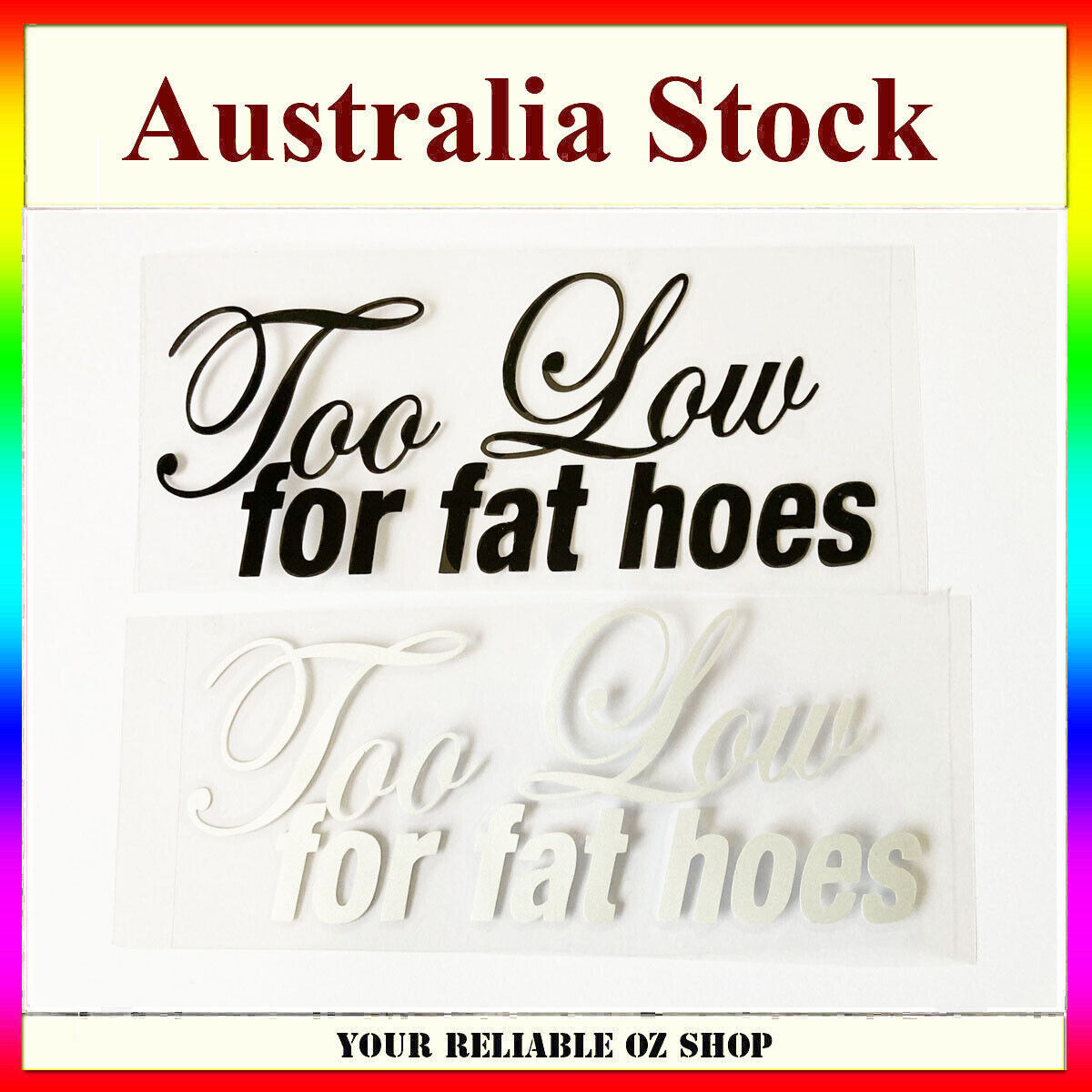 Too low for fat hoes Funny JDM Sticker Decal Car Drift Turbo Fast Vinyl WINDOW