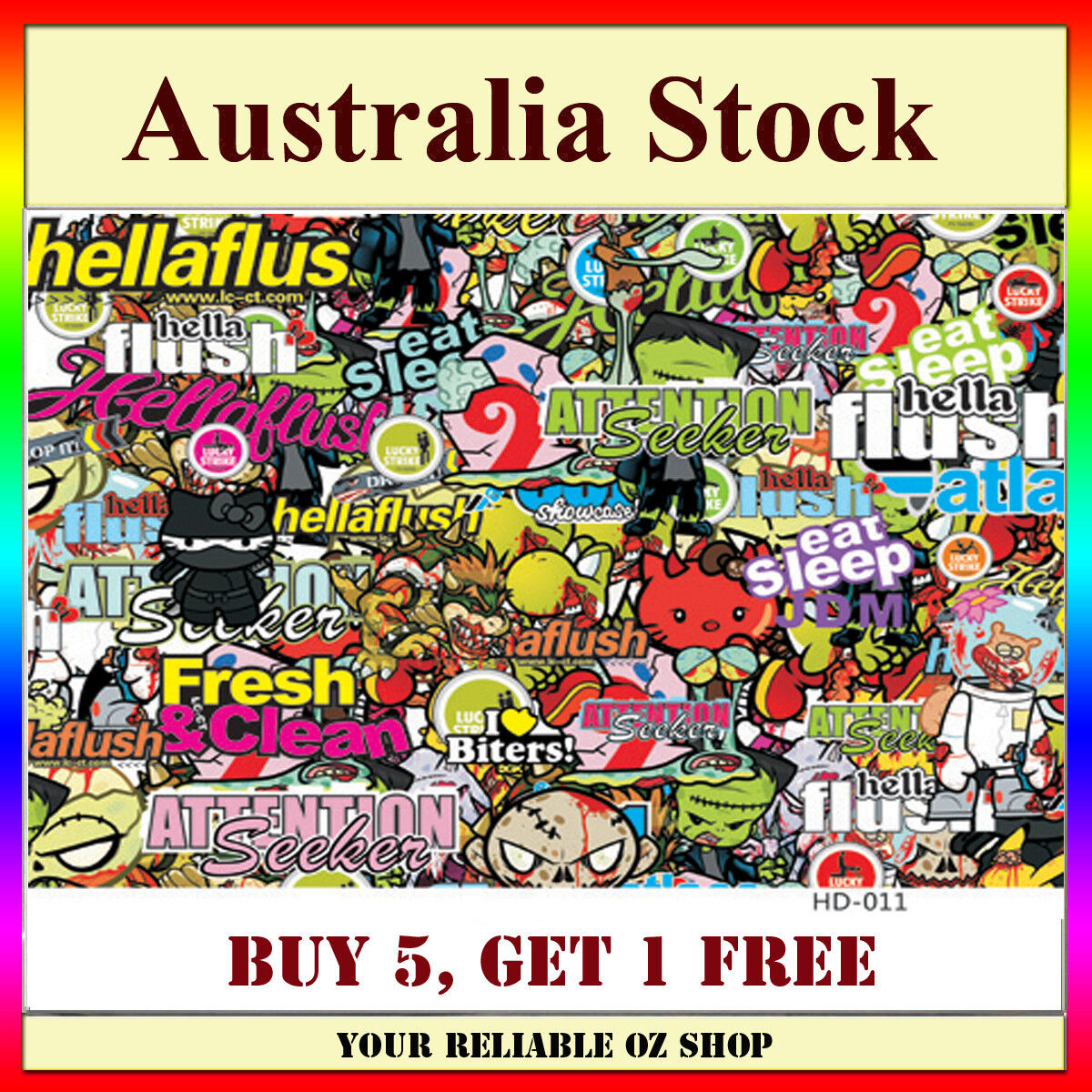 Decal Sticker Bomb Sheet A4 HOON JDM Eat Sleep Hella Car Wrap Skateboard Scooter