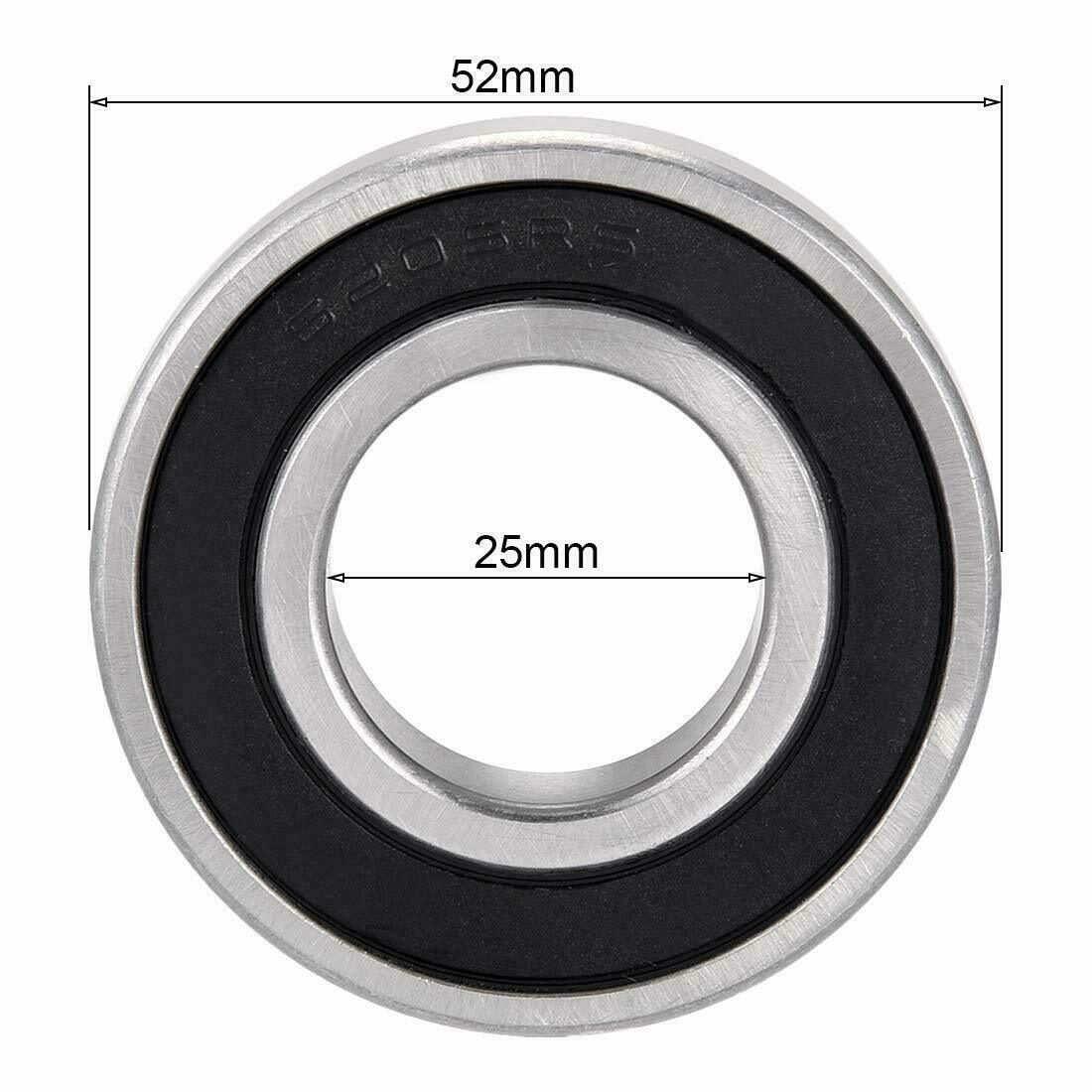 2x 6205RS 25mm x 52mm x 15mm Deep Groove Ball Bearing Double Sealed Roller Axle